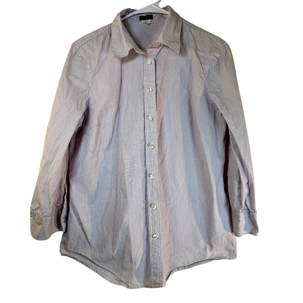 J. Crew Womens Purple White Micro Stripe Cotton Button Down Shirt Size L